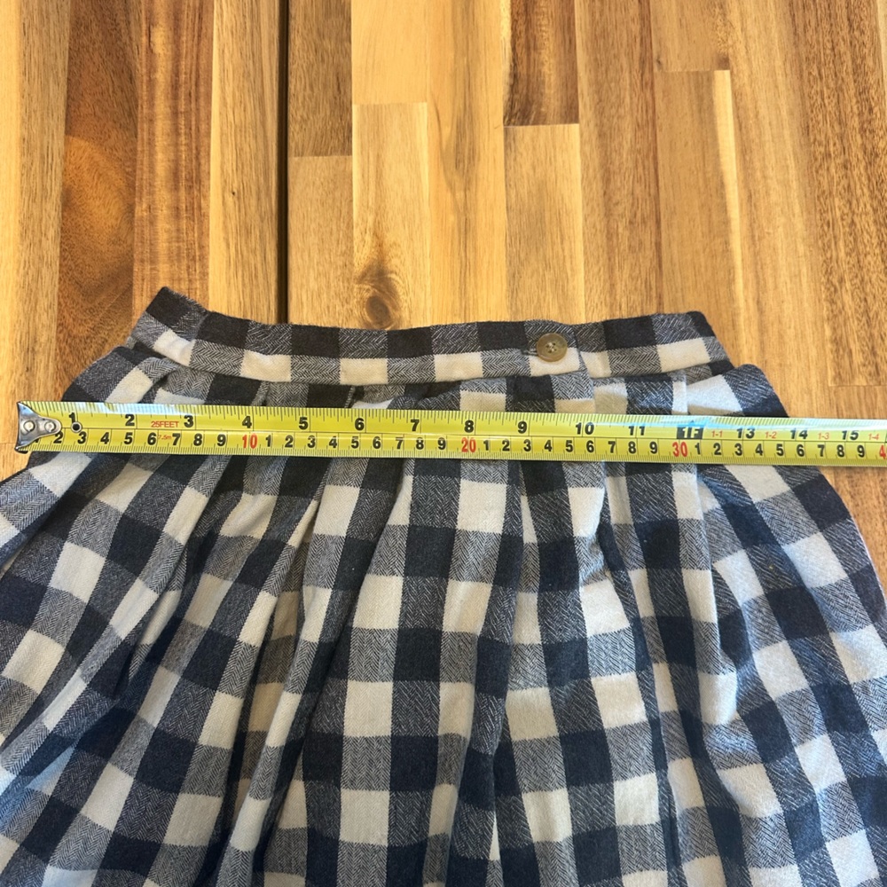 Vintage Wool Pleated Black and Cream Oversize Gingham Midi Skirt size 6 - Picture 8 of 12